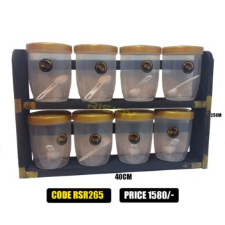 wooden spice bottle rack with 8 bottles