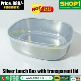 Silver lunch Box with transparent lid